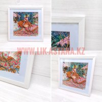Рамка для вышивки, оформление в багет на заказ в белой раме с голубым паспарту со стеклом