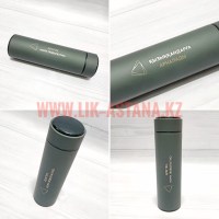 Термос с гравировкой логотипа, серого цвета, нанесение логотипа на термосы на заказ