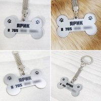 Металлический медальон, адресник для собаки в форме косточки с гравировкой клички питомца и номером телефона хозяина