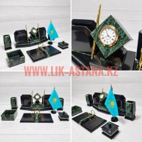 Настольный письменный набор с часами - 5887 (металл - бронза, натуральный камень - змеевик, серпентин)