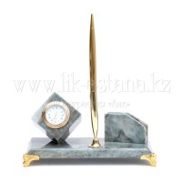 Письменный прибор с часами (металл, натуральный камень - офиокальцит)